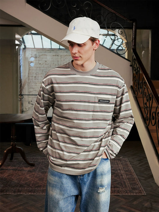 Harsh and Cruel Striped Pocket Long Sleeve Tee | Face 3 Face