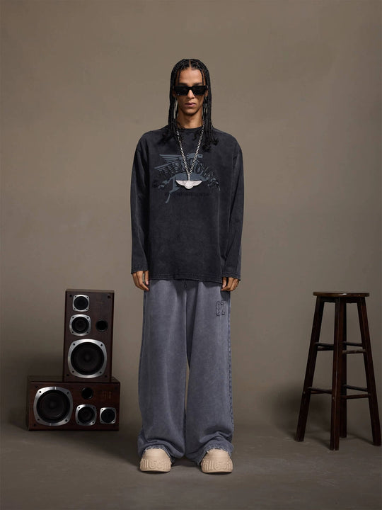 1807 Pegasus Embroidered Patch Distressed Long Sleeve Tee | Face 3 Face