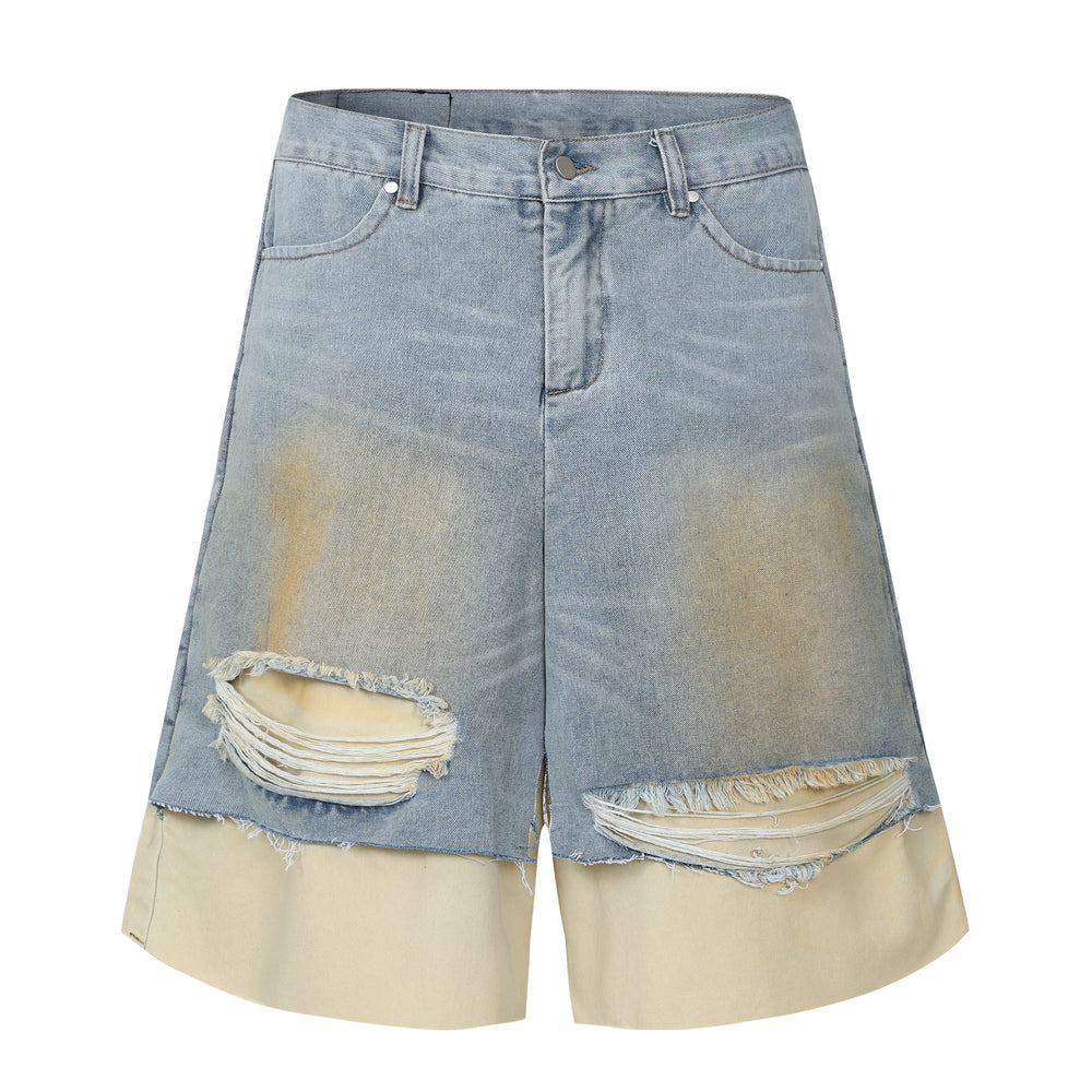 Harsh and Cruel Distressed Wash Layered Denim Shorts | Face 3 Face