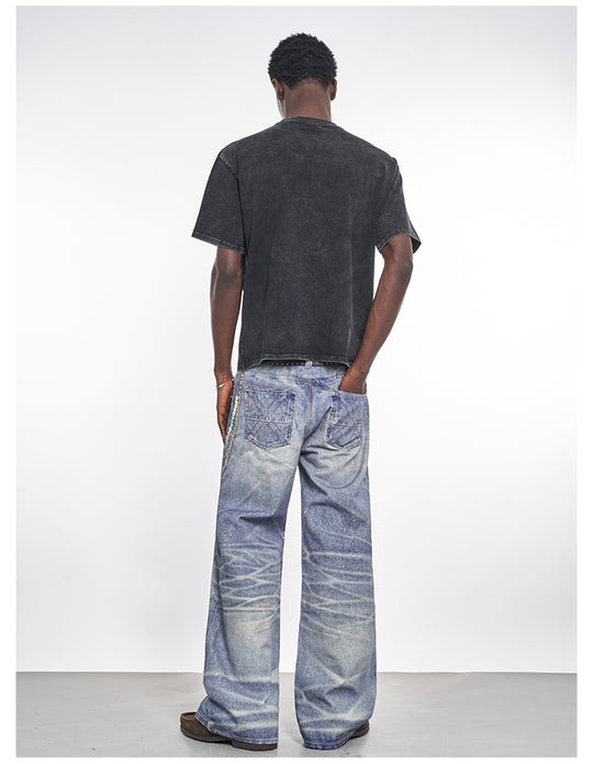 F3F Select 3D Chain Print Washed Jeans | Face 3 Face
