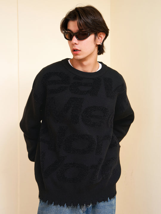 VOTE Irregular Hole Loose Knit Sweater