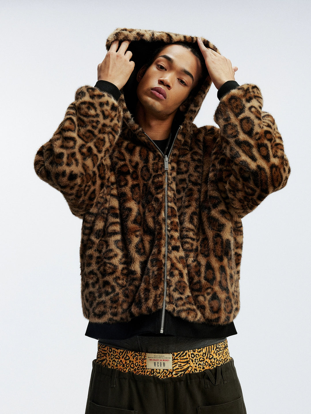 MEDM Reversible Leopard Fur Hooded Jacket | Face 3 Face