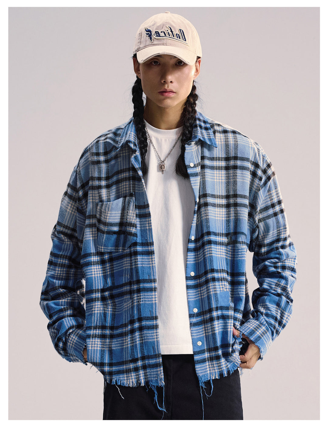 Remedy Washed Gradient Plaid Cutoff Long Sleeve Shirt | Face 3 Face