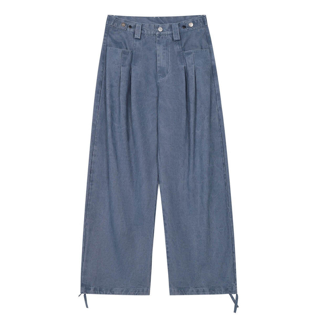 MEDM 3D Star Logo Embroidered Pleat Curved Baggy Pants | Face 3 Face