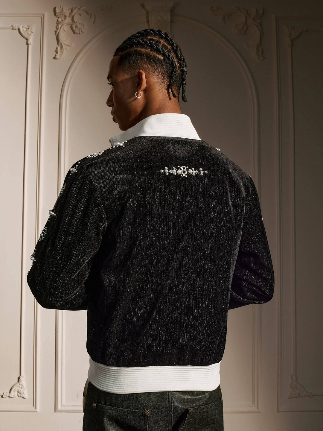 YADcrew Silver Thread Velvet Pearl Track Jacket | Face 3 Face