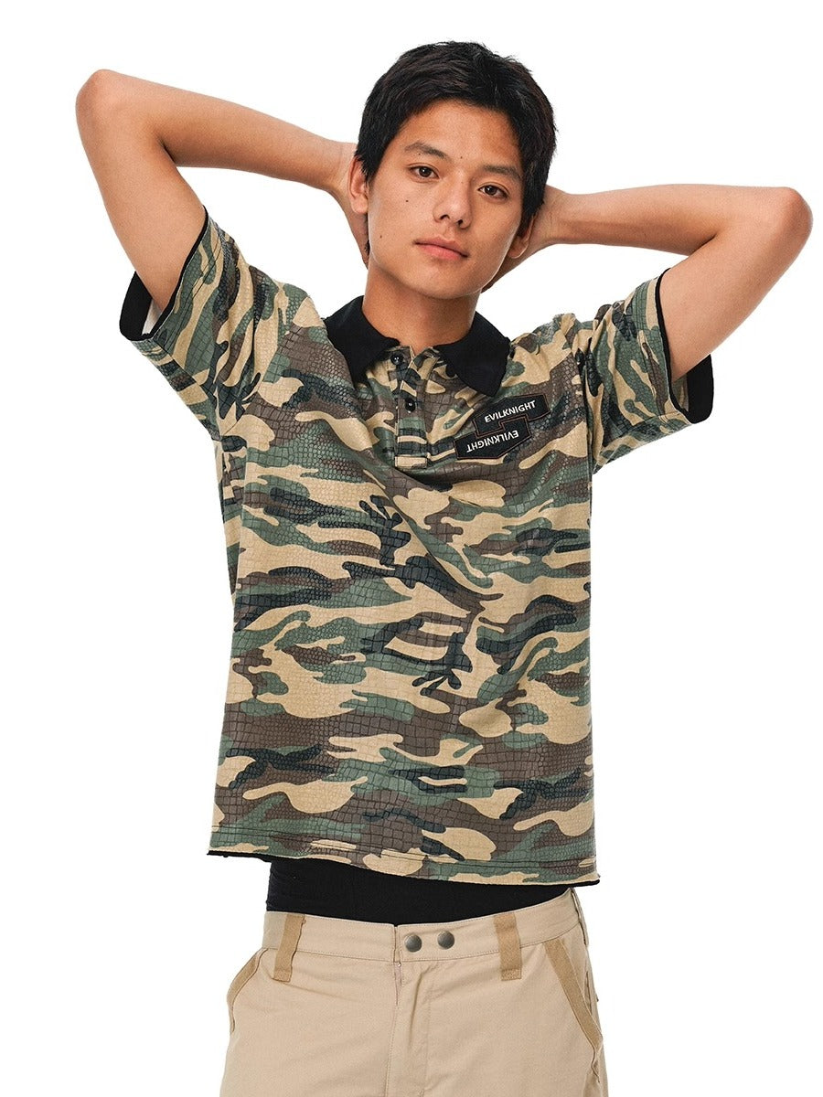 EVILKNIGHT(EK) Embossed Snake Print Camo Polo | Face 3 Face
