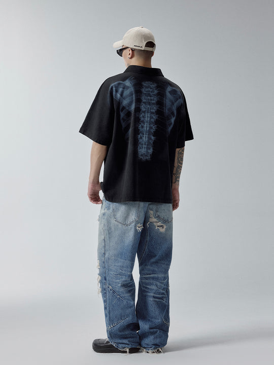 F2CE Washed X-ray Skeleton Print Polo | Face 3 Face