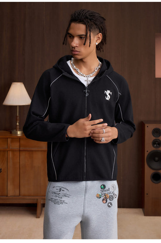 Small Town Kid Reflective Accent Line Zip Up Hoodie | Face 3 Face
