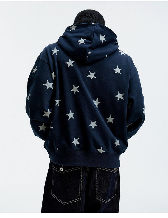 MEDM All Over Star and Graphic Logo Print Hoodie | Face 3 Face