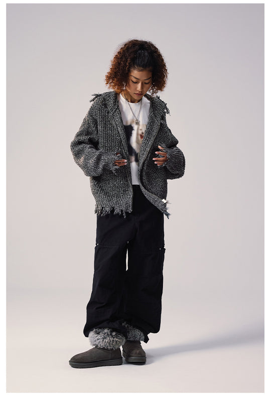 Remedy Distressed Hooded Zipper Knit Cardigan | Face 3 Face