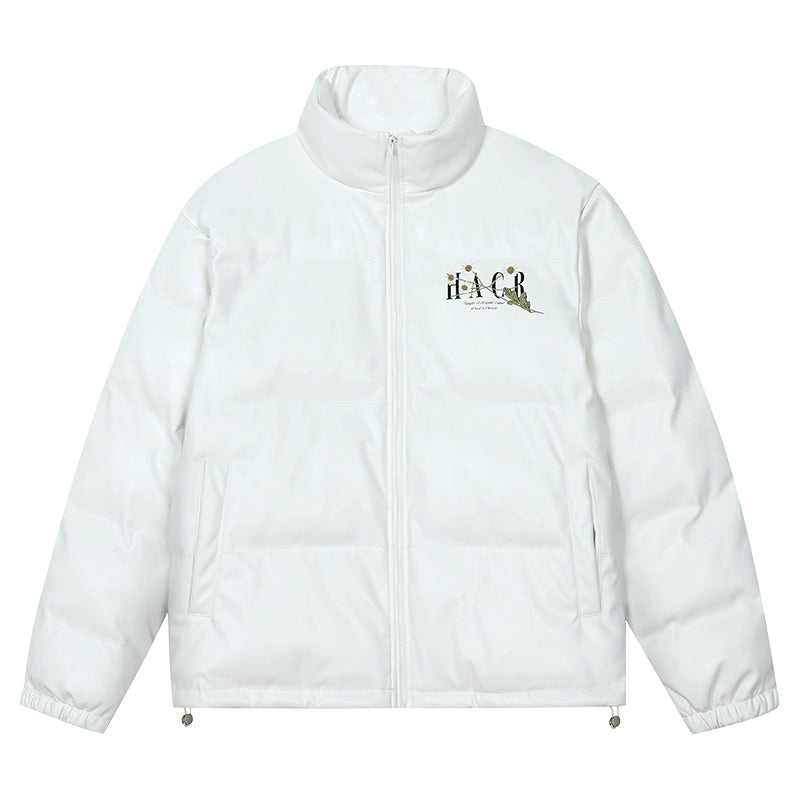 Harsh and Cruel Daisy Embroidery PU Padded Jacket | Face 3 Face