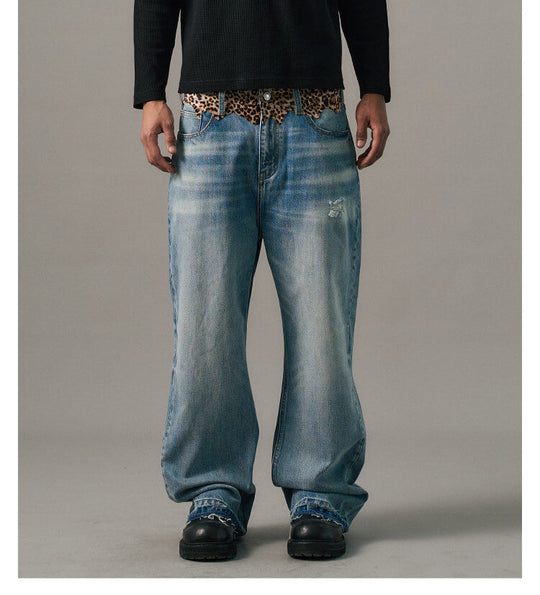 S45 Leopard Patchwork Washed Flared Jeans | Face 3 Face