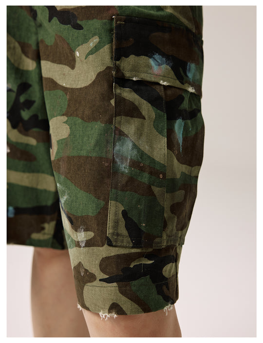Remedy Paint Stained Camouflage Work Cargo Shorts | Face 3 Face