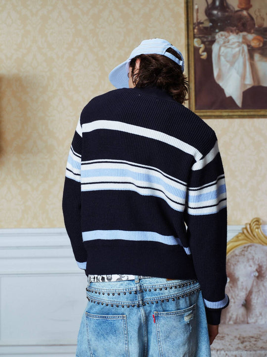 YADcrew Heart Embroidered Striped Knit Cardigan | Face 3 Face