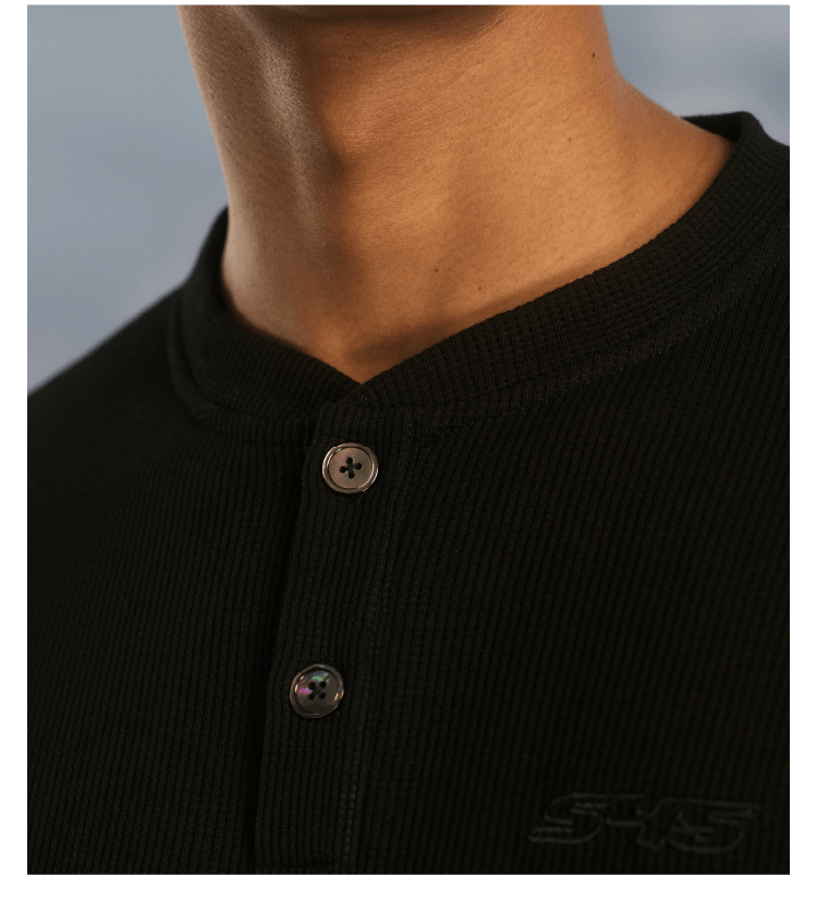 S45 Waffle Henley Neck Long Sleeve Tee | Face 3 Face