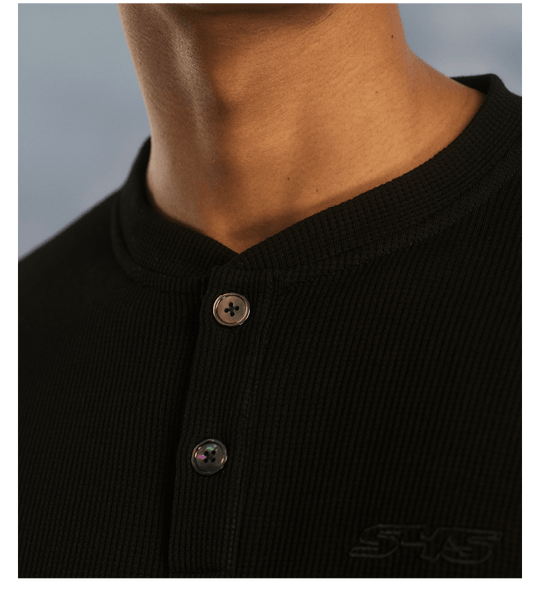 S45 Waffle Henley Neck Long Sleeve Tee | Face 3 Face
