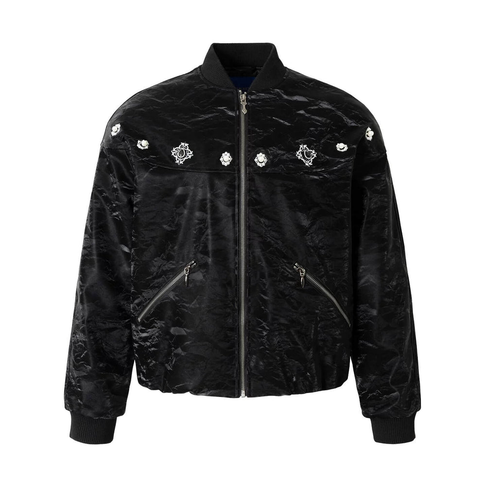 YADcrew Velvet PU Leather Pearl Jewelry Bomber Jacket | Face 3 Face