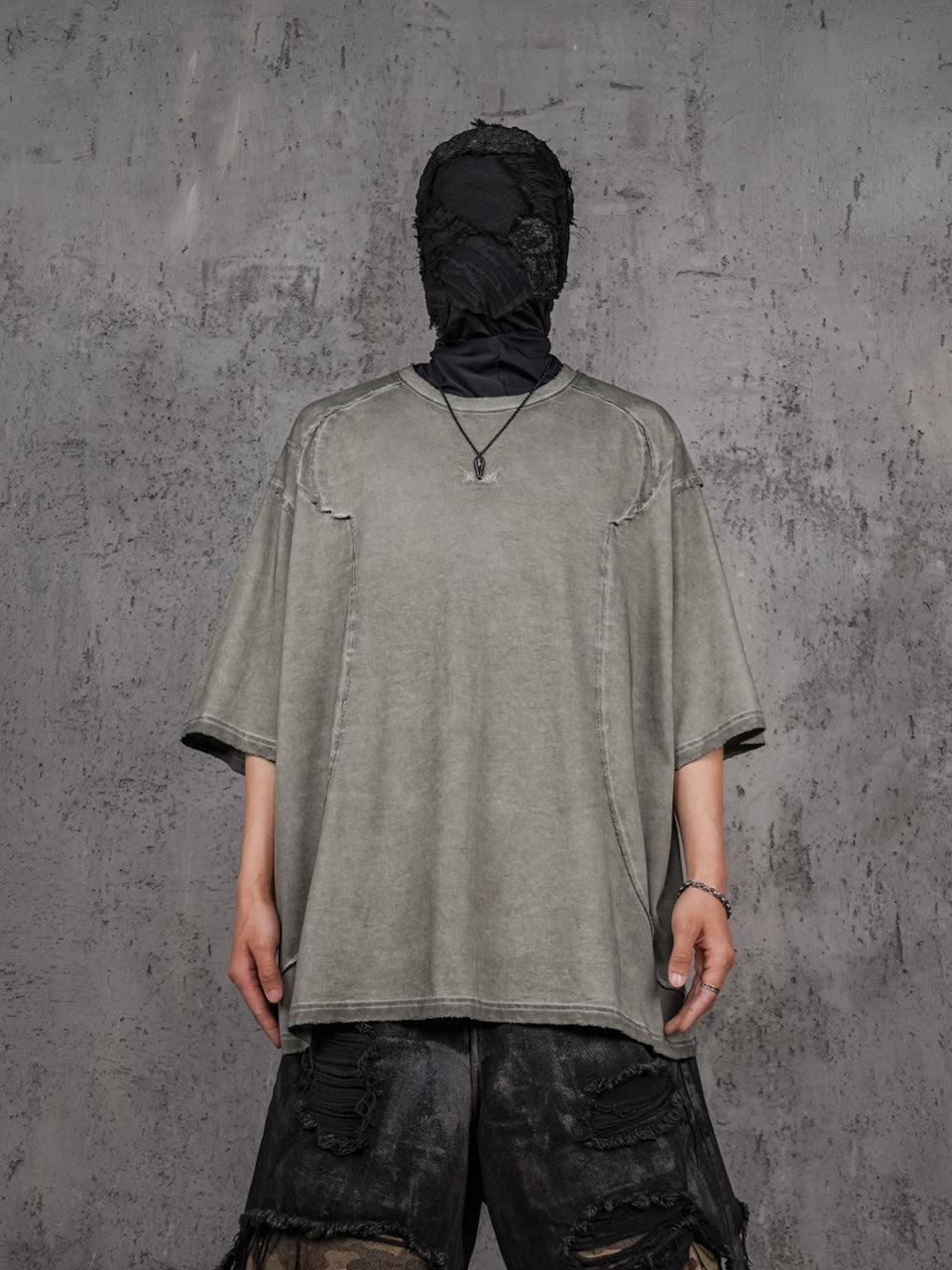 UNDERWATER Gray Sand-Washed Faded Deconstructed Tee | Face 3 Face