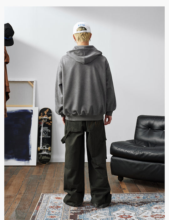 MEDM Suede Logo Patch Zip-Up Hoodie | Face 3 Face