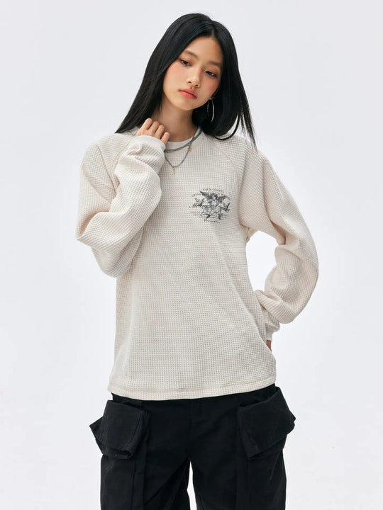 MEDM Angel Print Waffle Long Sleeve Tee | Face 3 Face