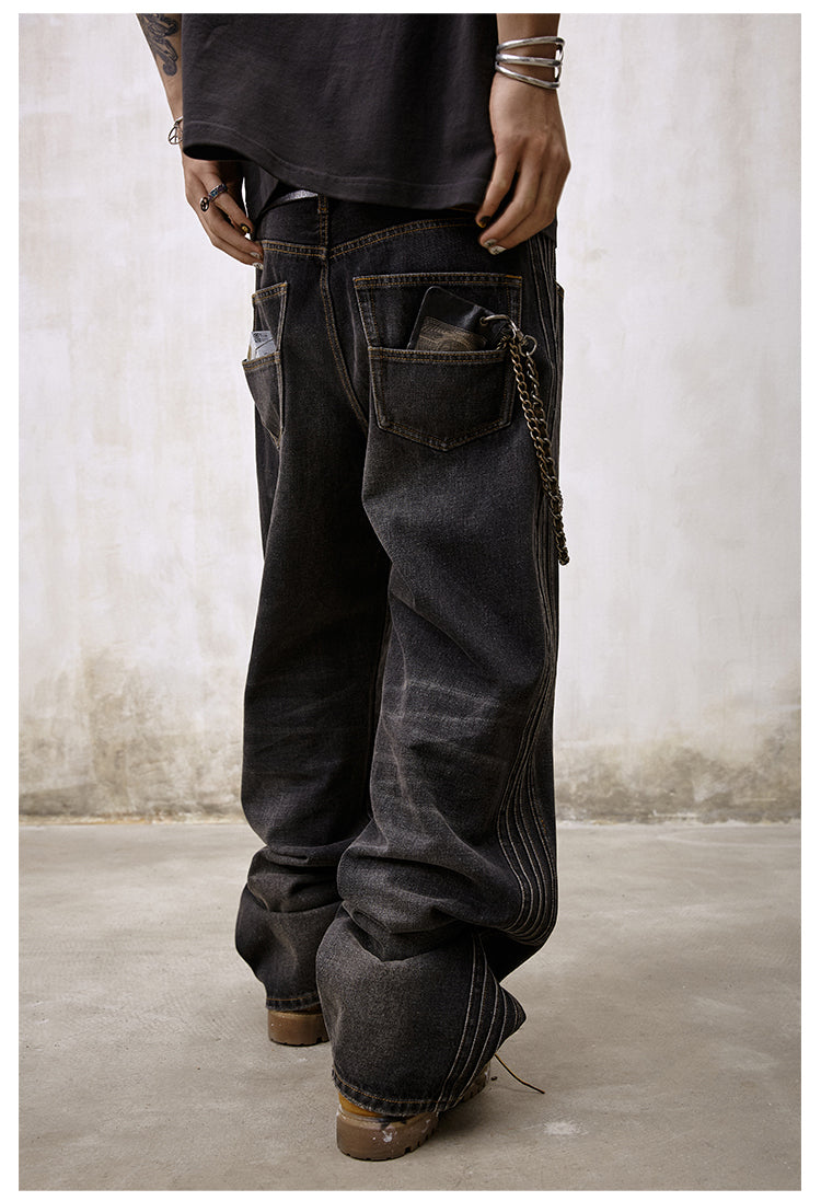 Remedy Double Layer Back Pocket Side Stitch Washed Jeans | Face 3 Face