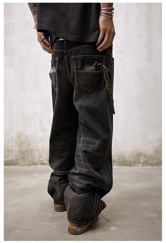 Remedy Double Layer Back Pocket Side Stitch Washed Jeans | Face 3 Face