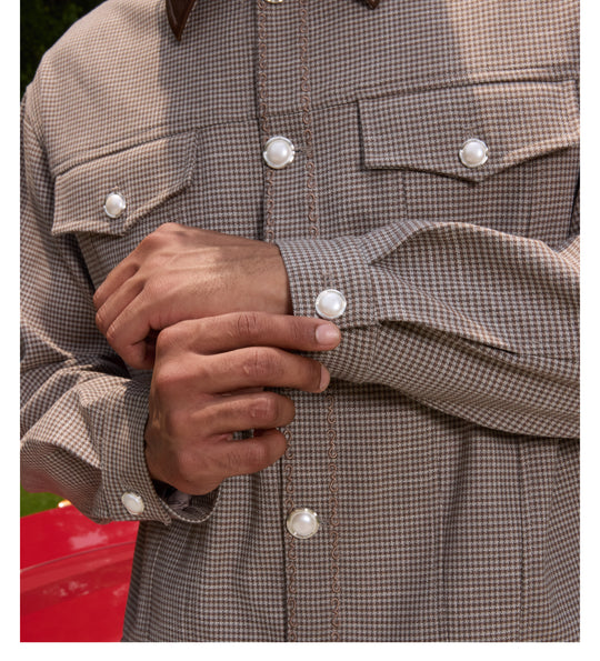 S45 Plaid Pearl Button Leather Lapel Short Jacket | Face 3 Face