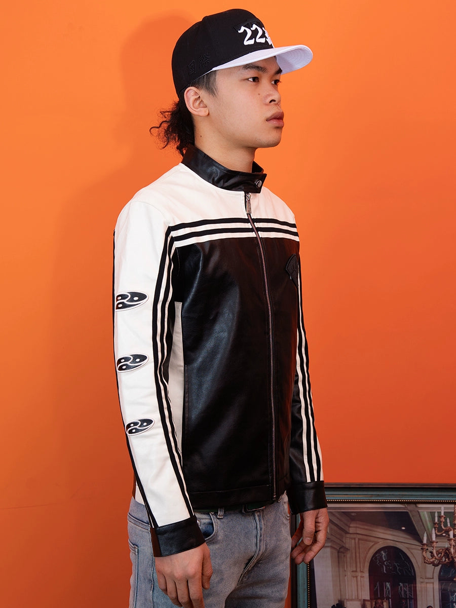 TGFCLUB Embroidered Slim Racing Leather Jacket | Face 3 Face