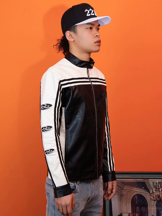 TGFCLUB Embroidered Slim Racing Leather Jacket | Face 3 Face