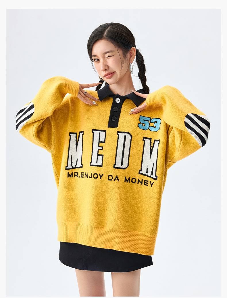 MEDM Patchwork Striped Elbow Knit Sweater | Face 3 Face