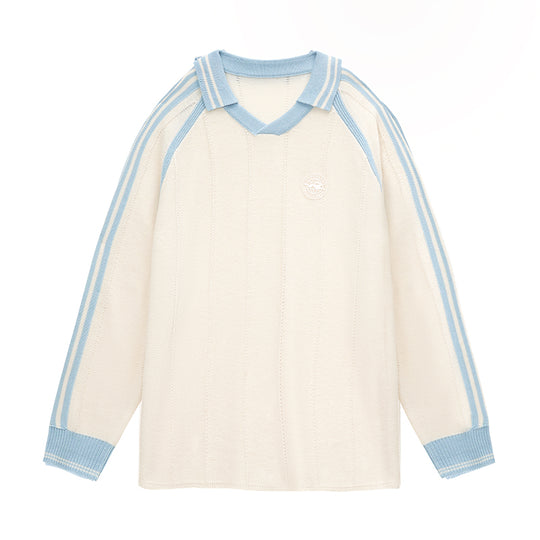 VOTE Multicolor Striped Polo Collar Knit Sweater
