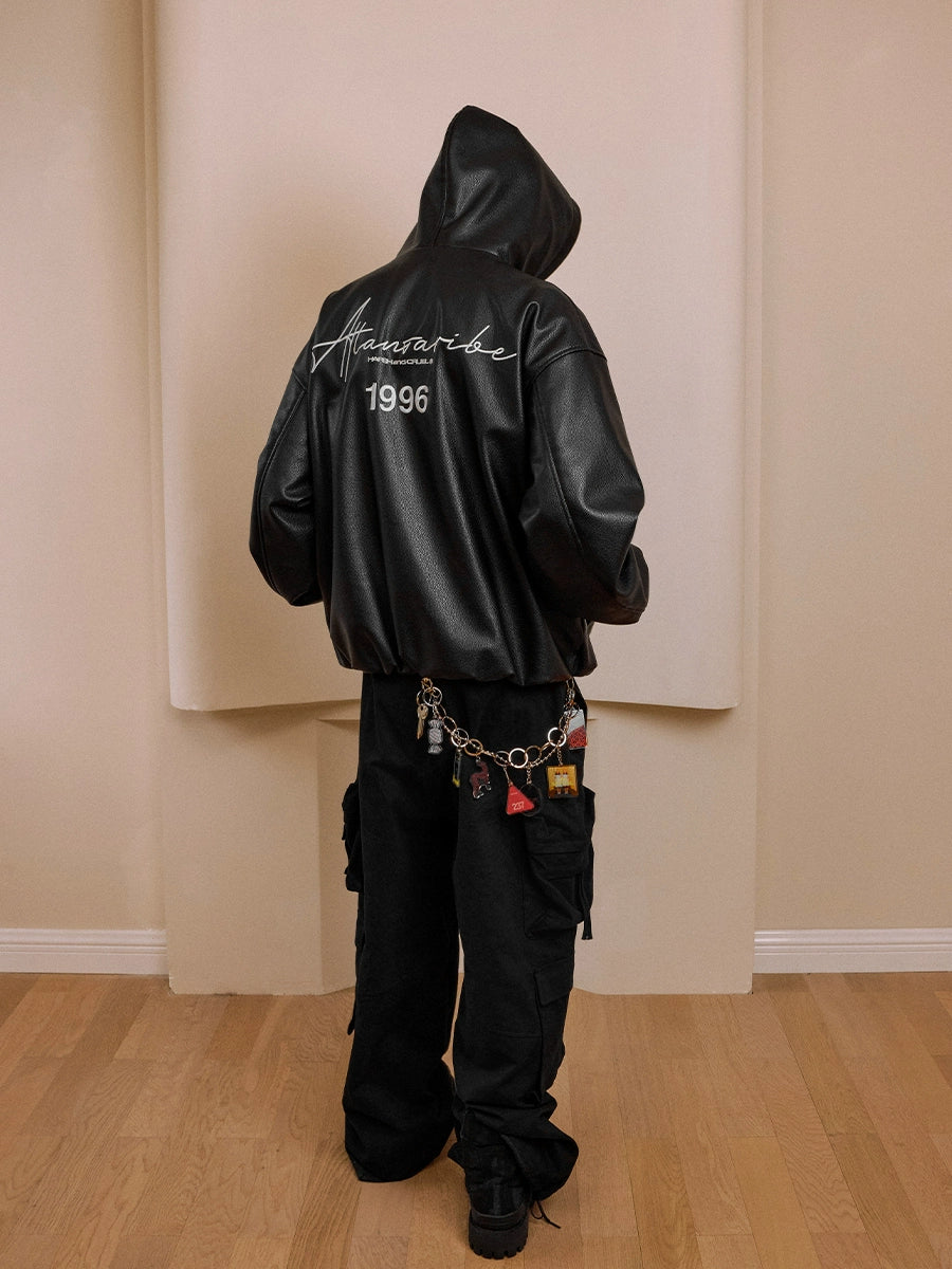 Harsh and Cruel Loose Fit Textured PU Hooded Jacket | Face 3 Face