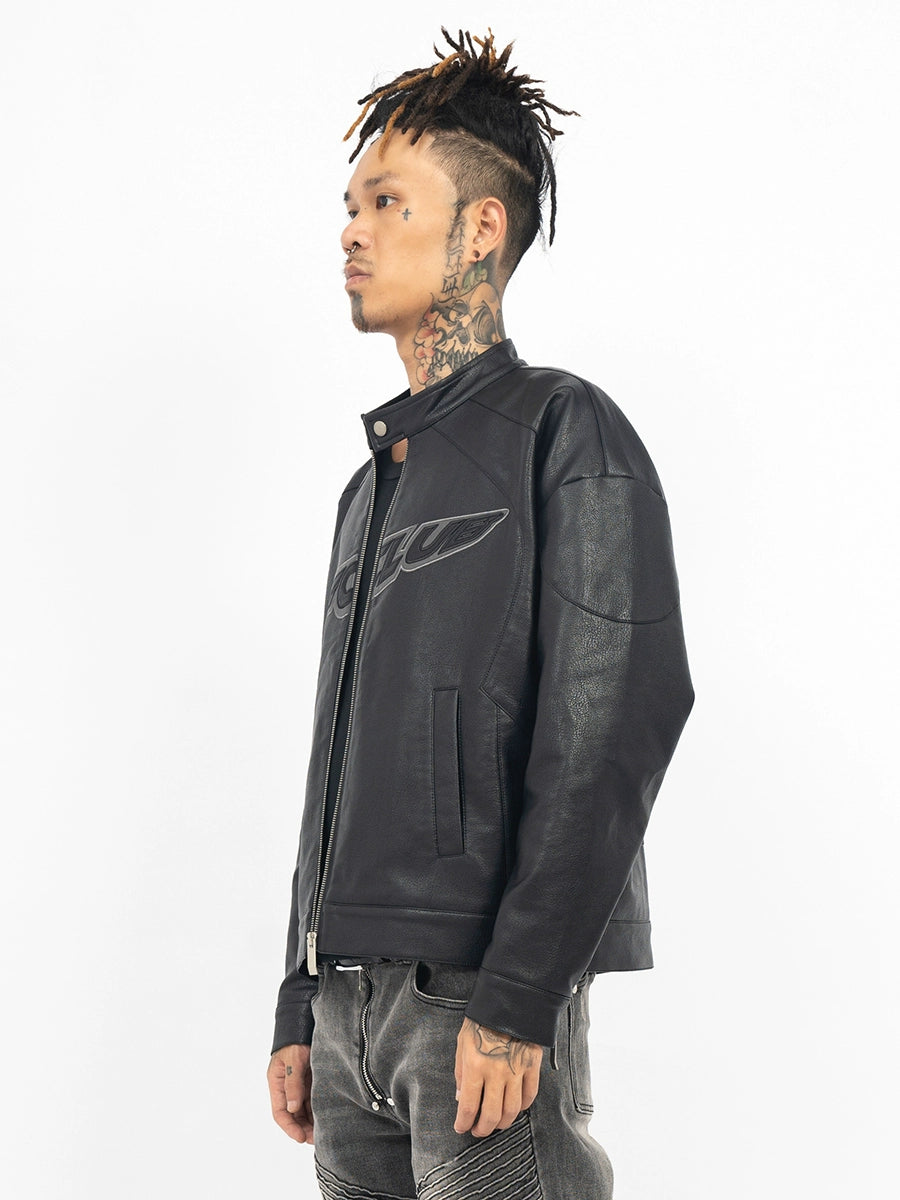 TGFCLUB Logo Embroidered Racing Leather Jacket | Face 3 Face