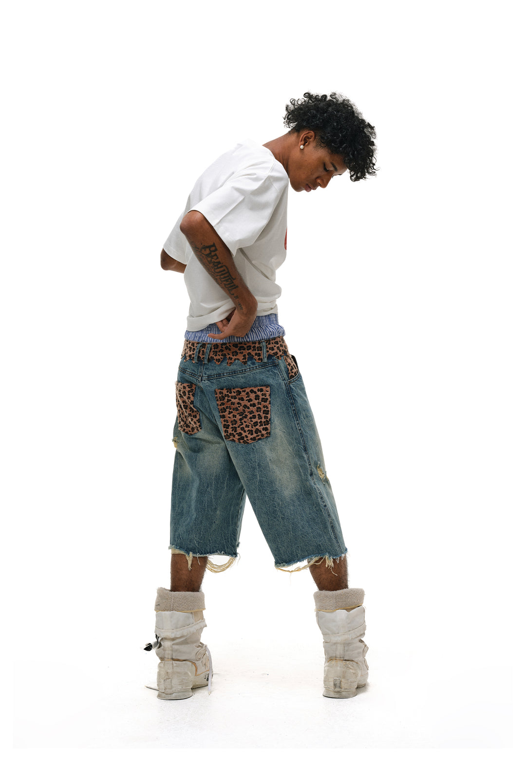 ANTIDOTE Leopard Patchwork Denim Shorts | Face 3 Face