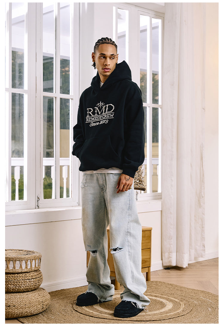 Remedy RMD Pearl Letter Embroidered Hoodie | Face 3 Face