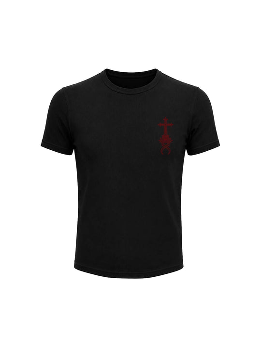 KARMANISTIC Cross Letter Print Slim Fit Short Sleeve Tee | Face 3 Face