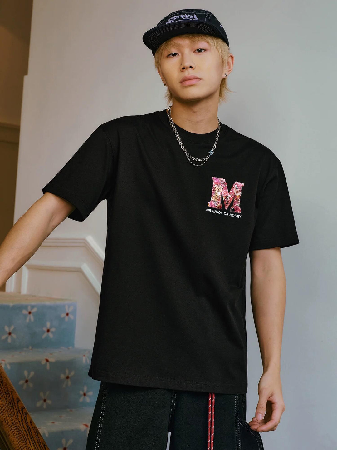 MEDM Rose Gemstone Floral Logo Print Short Sleeve Tee | Face 3 Face