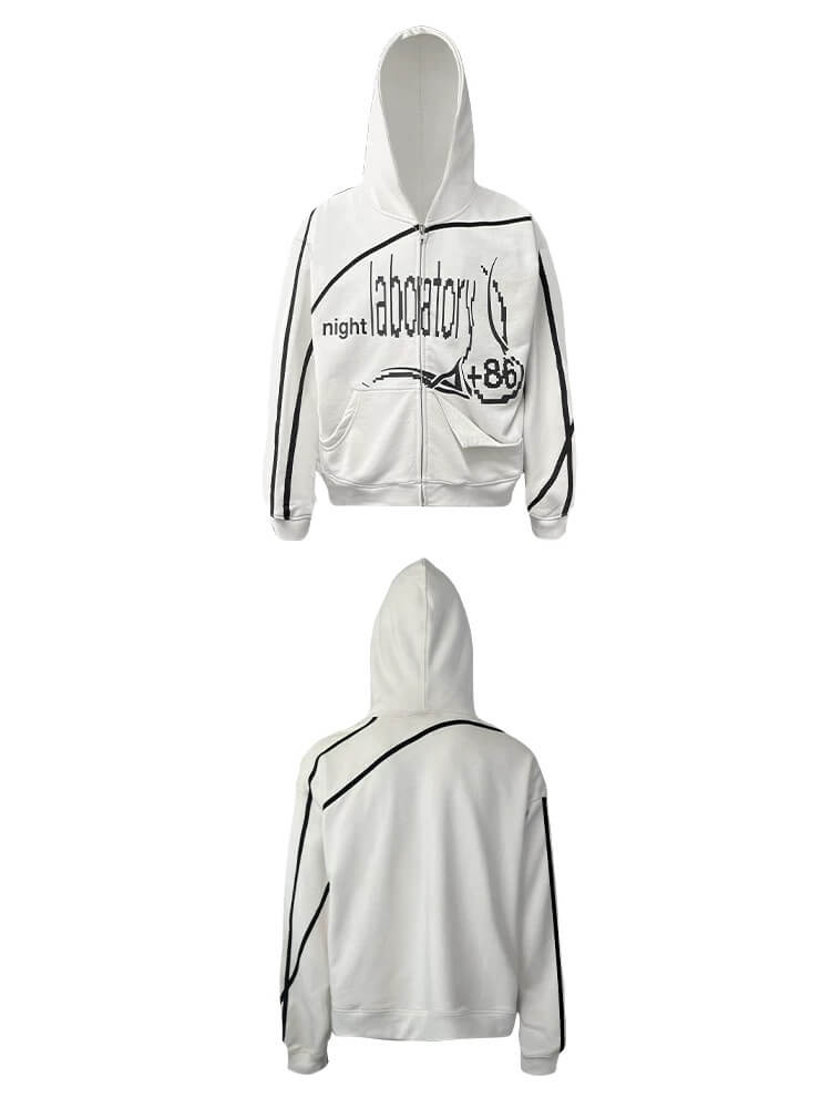 Night Lab Mosaic Print Ribbon Line Zip Up Hoodie | Face 3 Face