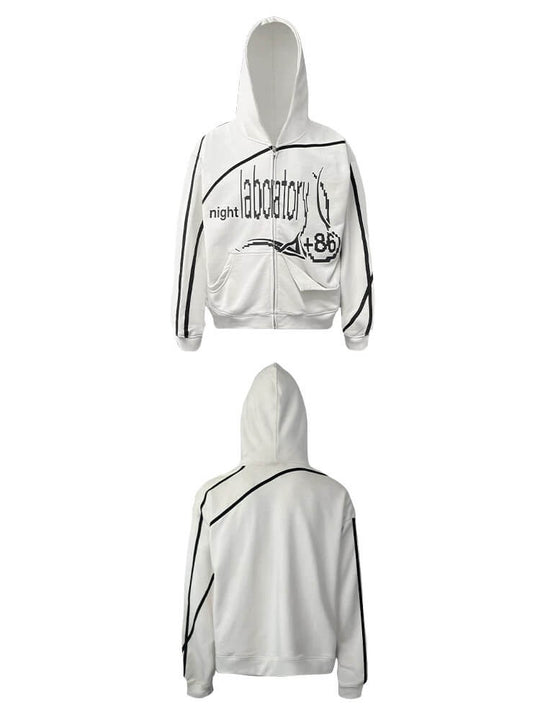 Night Lab Mosaic Print Ribbon Line Zip Up Hoodie | Face 3 Face