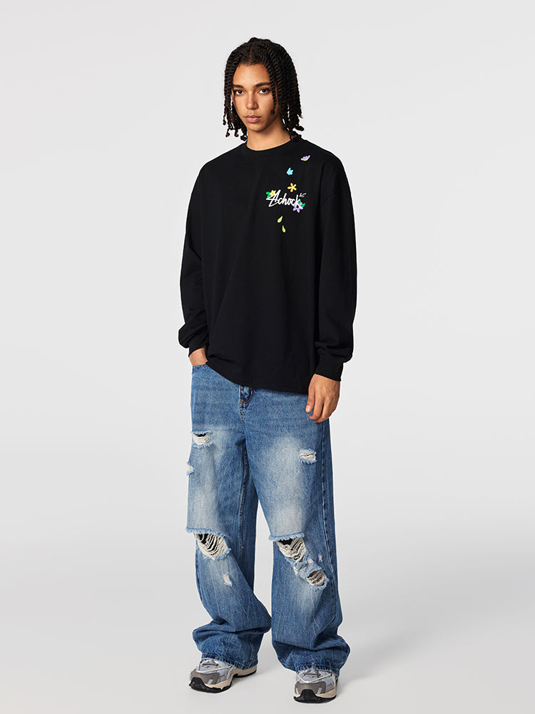 Achock Small Flower Logo Print Long Sleeve Tee | Face 3 Face