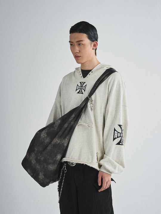 RUSURE V Neck Cross Logo Destruction Hoodie | Face 3 Face