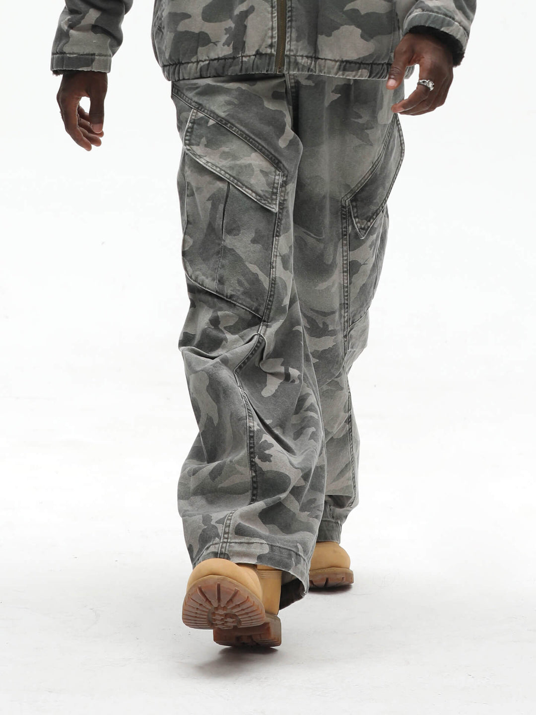 UNTILWERICH Washed Camouflage Work Cargo Pants