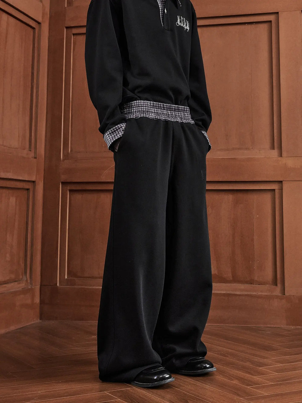 MEDM Plaid Waist Design Baggy Sweatpants | Face 3 Face