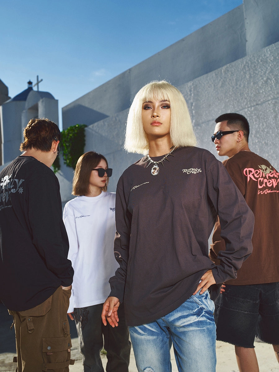 Remedy Skull Logo Print Long Sleeve Tee | Face 3 Face