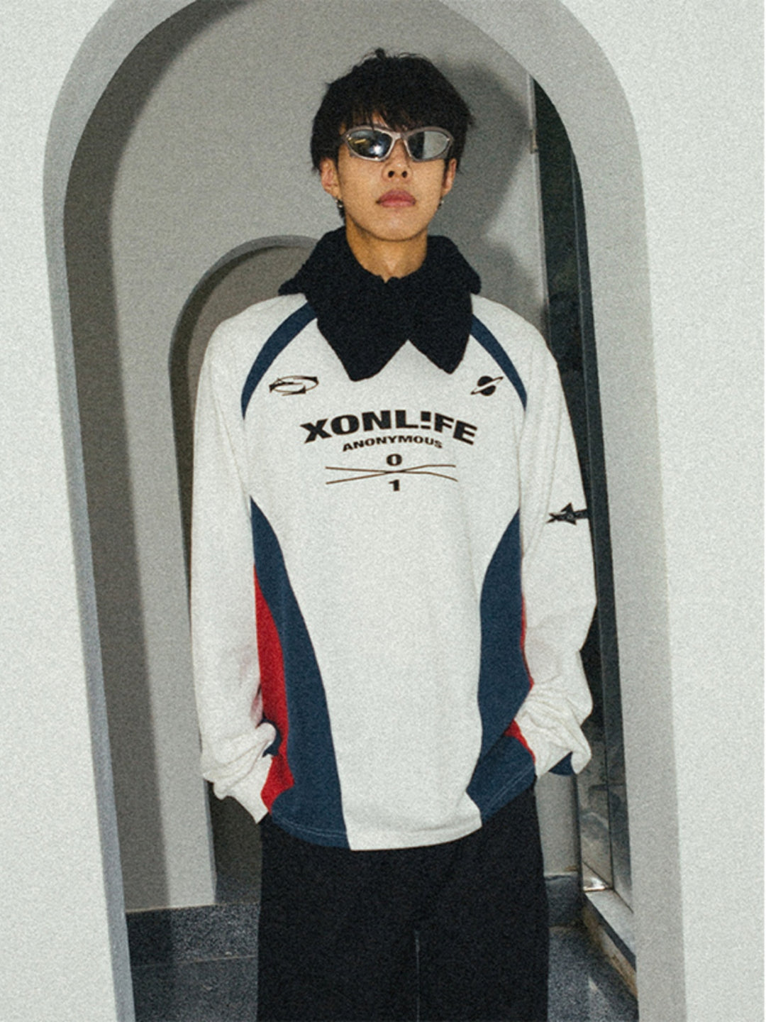 XONLIFE Contrast Color Letter Print Long Sleeved Soccer Jersey Tee | Face 3 Face