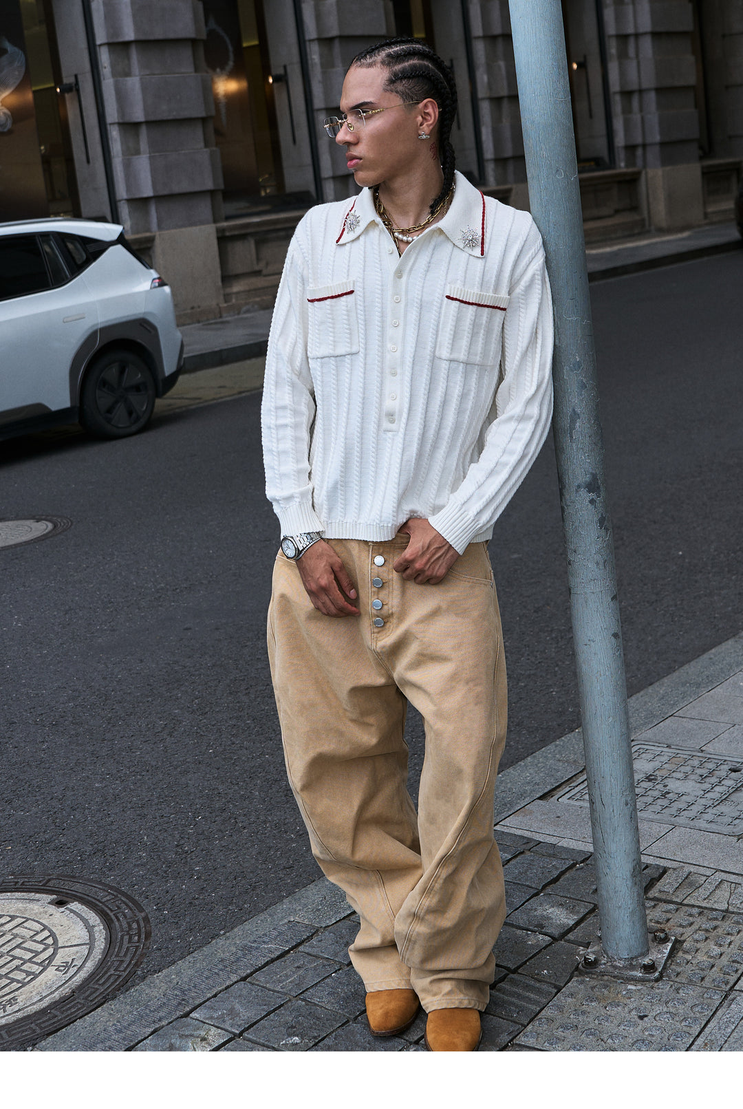 STEEPC Twisted Stripe Polo Knit Sweater | Face 3 Face