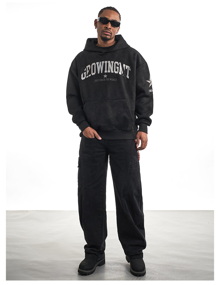 F3F Select Embroidered Faux Suede Hoodie | Face 3 Face