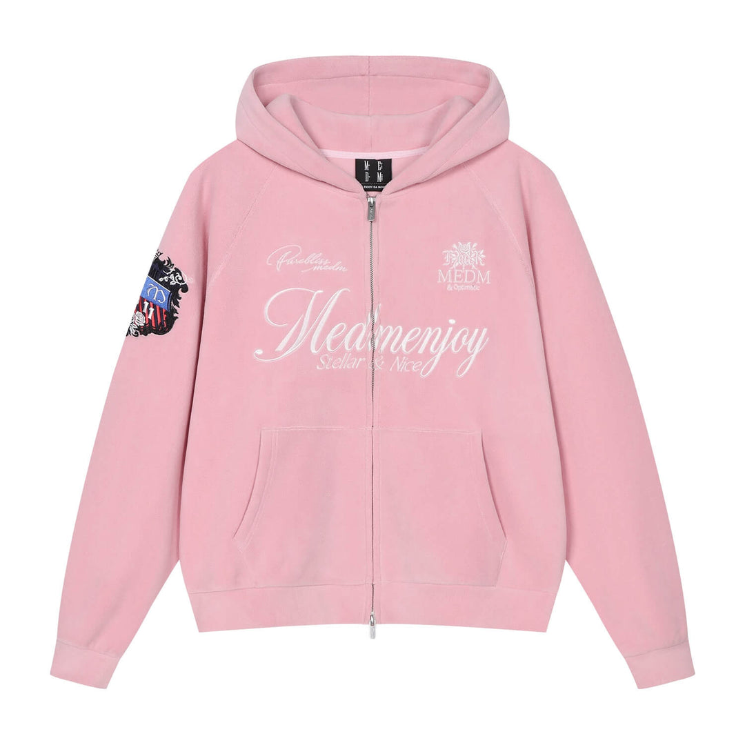 MEDM Rose Embroidered Patch Zip Up Fleece Hoodie | Face 3 Face