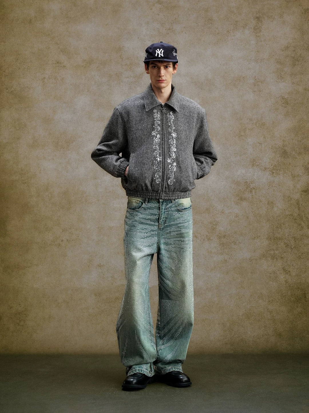 YADcrew Jeweled Rhinestone Whisker Washed Jeans | Face 3 Face