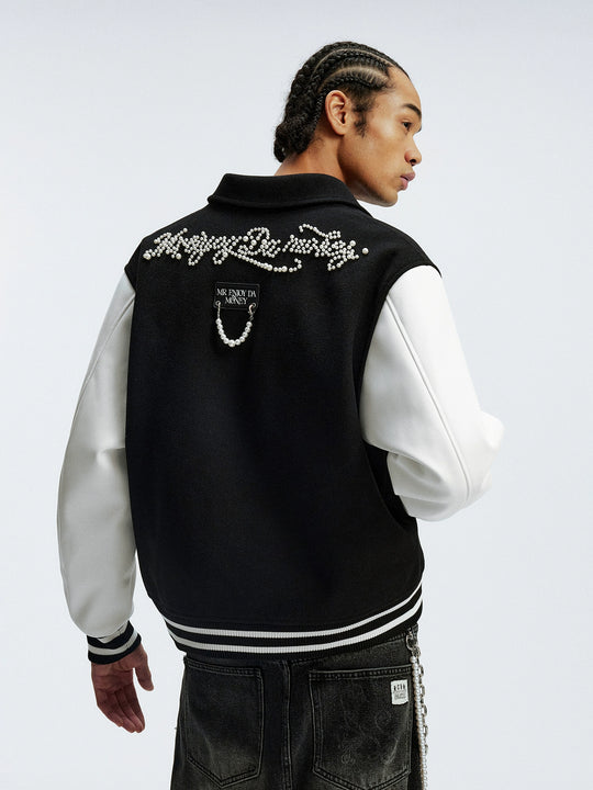 MEDM Pearl Logo Color Block Varsity Jacket | Face 3 Face
